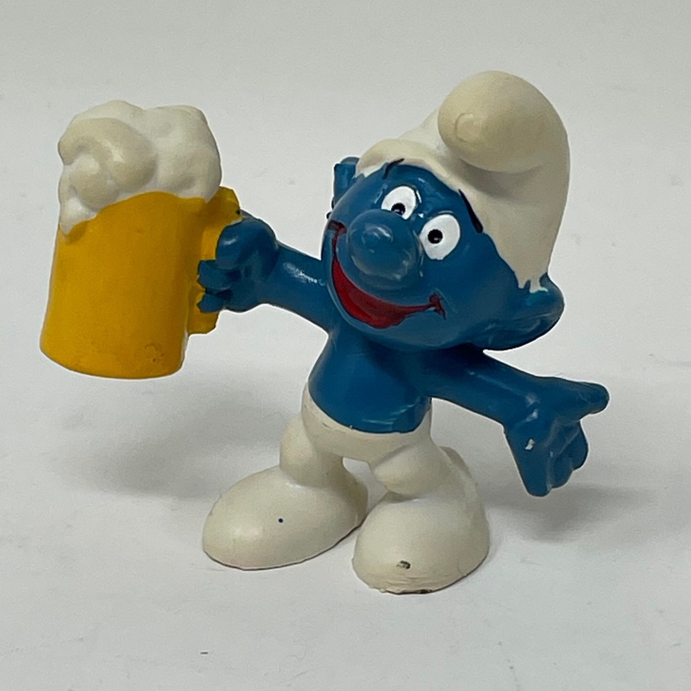 Vintage 1975 Schleich Peyo Smurf Figurine w/ Beer Mug PVC Toy Made in Hong Kong